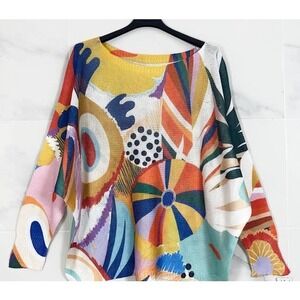 702 MC Loowie Multicolor Abstract Round Knit Printed Sweater One Size
